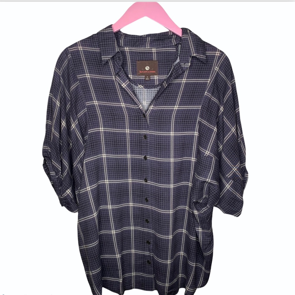 Heartloom Plaid Blouse Navy Button down